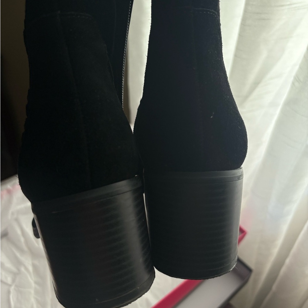 Vince Camuto Black Heeled Boots Suede Pull-On - Picture 5 of 8